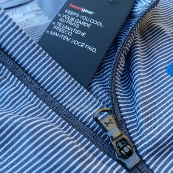 UNDER ARMOUR MEN'S XXL BLUE AND WHITE LONG SLEEVE MOCK COLLAR ZIP COLLAR SHIRT. - Picture 4 of 8